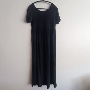 April Cornell Black Crinkled Micro Pleat Rayon Viscose Maxi Dress - Size M